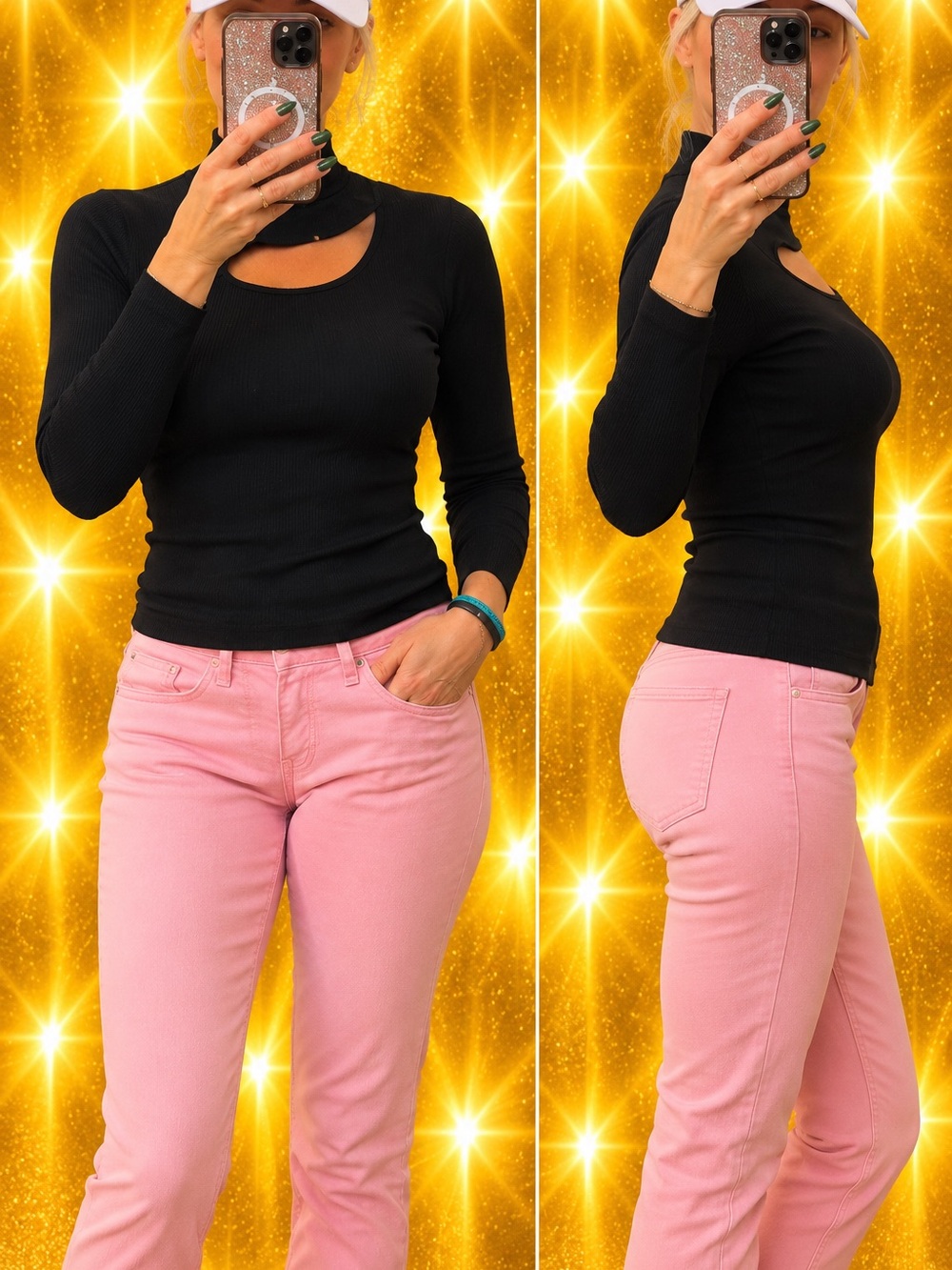 Guess Black Long Sleeve Cutout Mock Neck Sweater